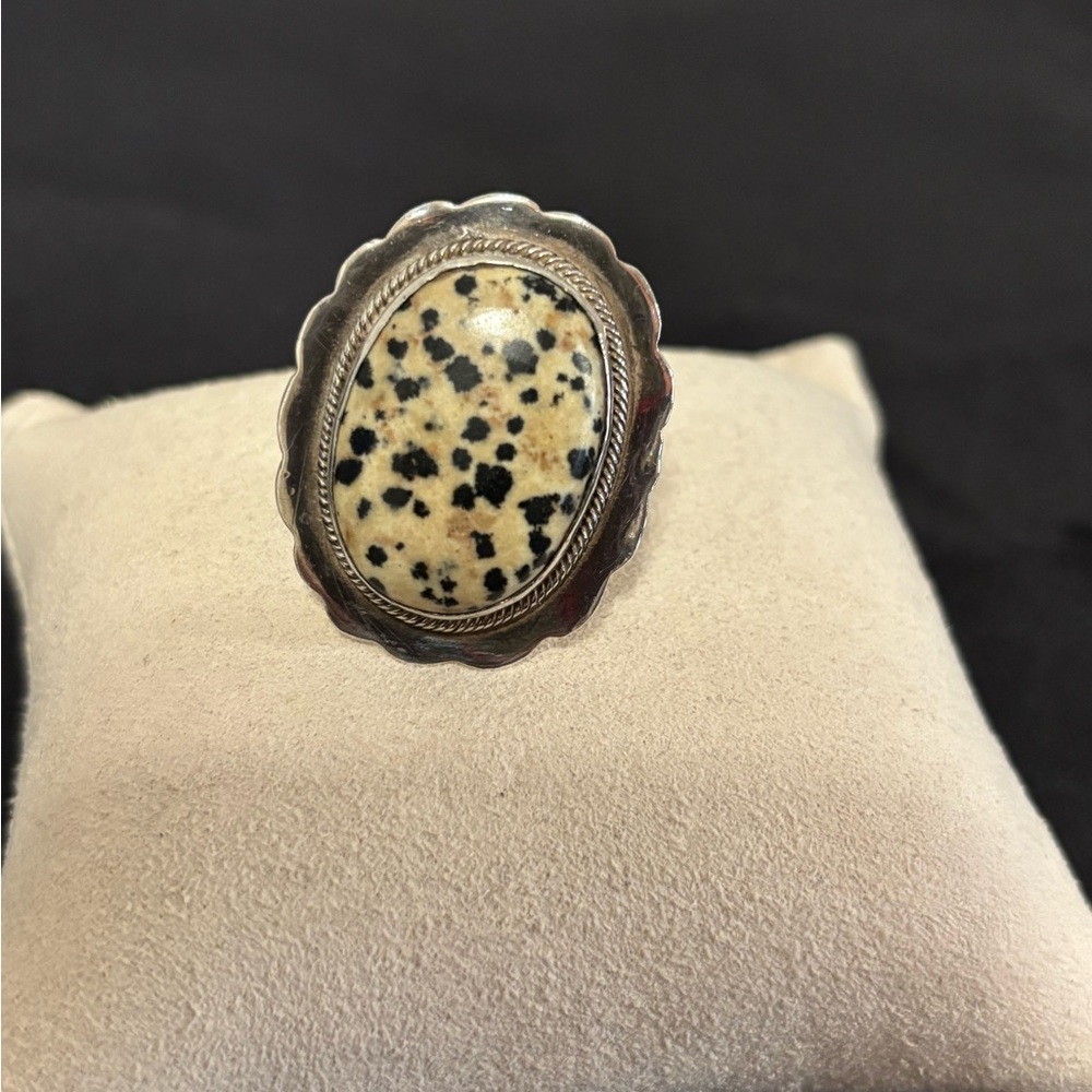 Dalmation Jasper Stone Silver Ring - image 6